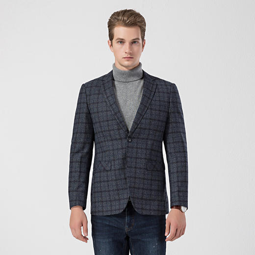 罗蒙秋冬厚款男士单西服上衣外套经典格纹磨毛小西装上衣外套男 商品图2