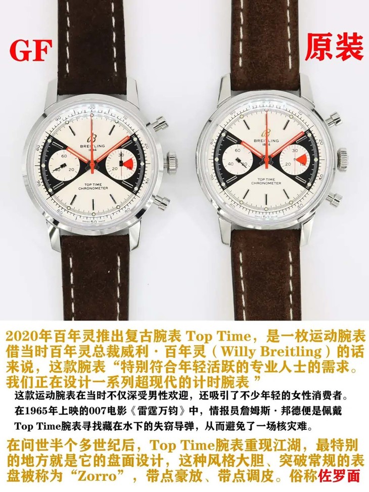 GF厂百年灵TopTime系列佐罗盘复刻腕表细节如何-对比正品图文评测