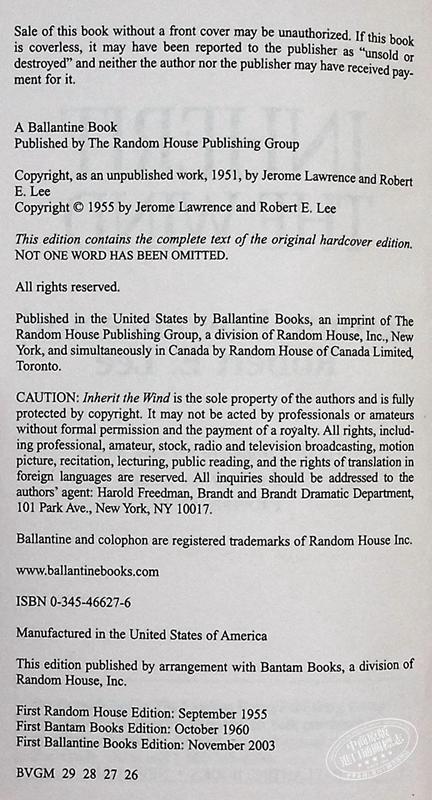 预售 【中商原版】风的传人 Inherit the Wind 英文原版 Jerome Lawrence Robert E  Lee 经典戏剧文学 商品图3