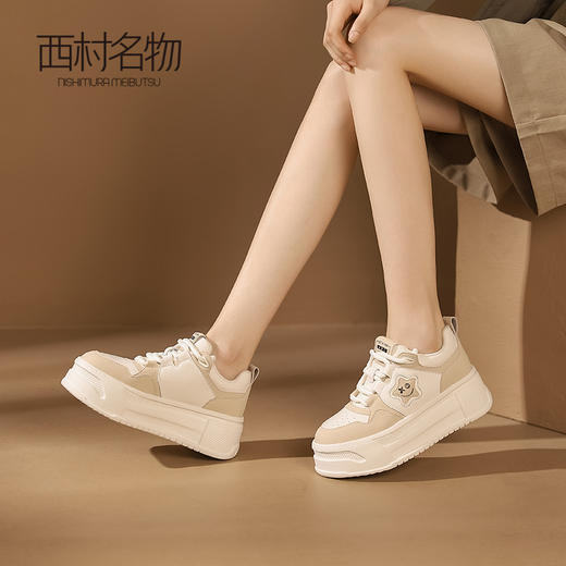 西村名物2023秋季新品女士厚底熊猫星星鞋微笑板鞋休闲舒适T23CM35781 商品图2