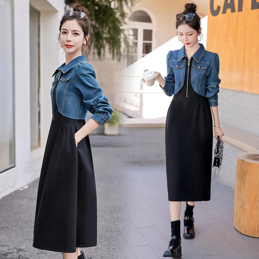 秋季新款，时尚潮流气质牛仔拼接连衣裙HR-HJY2385-1 商品图2