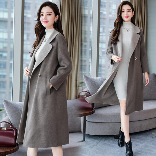 秋冬2023羊毛呢子外套女中长款双色高端气质修身双面尼羊绒大衣 商品图0