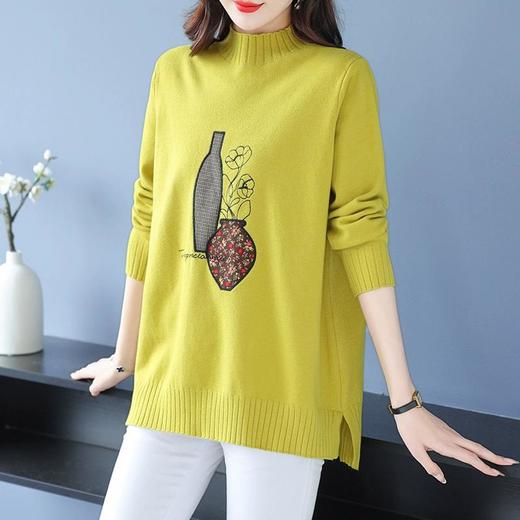 秋冬新款，配大衣毛衣女士中长款宽松大码加厚洋气刺绣打底衫CC-LZ-23108 商品图6