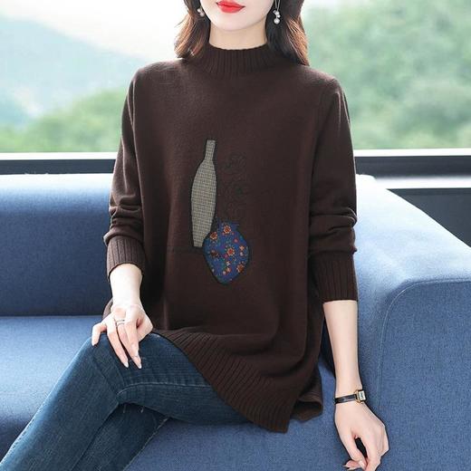 秋冬新款，配大衣毛衣女士中长款宽松大码加厚洋气刺绣打底衫CC-LZ-23108 商品图5