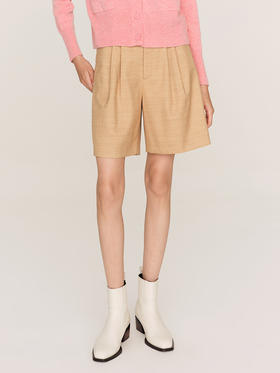 羊毛混涤花纱 褶裥短裤FB468323N