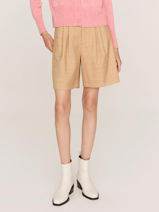 羊毛混涤花纱 褶裥短裤FB468323N 商品图0