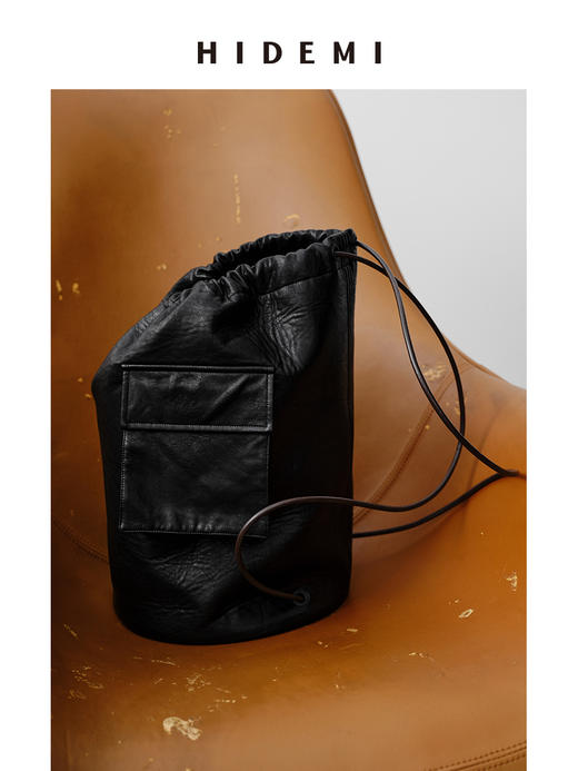 HIDEMI BOYBAG小男孩系列口袋双肩包 黑色环保皮/条纹帆布 商品图3