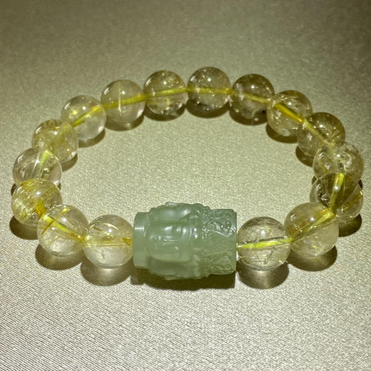 和田玉（青玉）路路通手串 --四面佛（12*18mm）配10mm发金圆珠16颗 商品图1