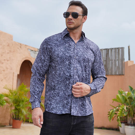 【一口价】【特大码】【新款DM】大依优型长袖衬衫花衬衫男宽松加肥加大码男士休闲商务衬衣上衣胖子 商品图0