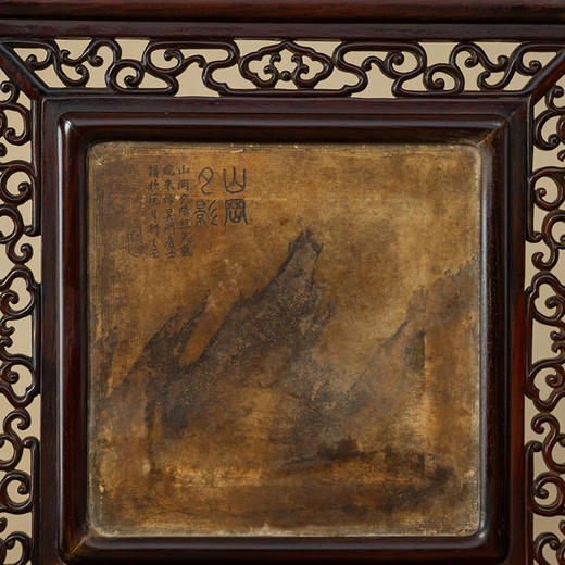 清 红木镶云石”山岗夕影“插屏 商品图2