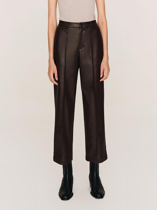 有型小暖炉 免洗pu皮磨毛里修身直筒九分皮裤FB469423N 商品图4