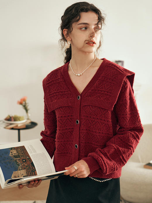 OLrain欧芮儿法式酒红色毛衣女秋装2023年新款宽松慵懒显瘦针织衫 商品图0