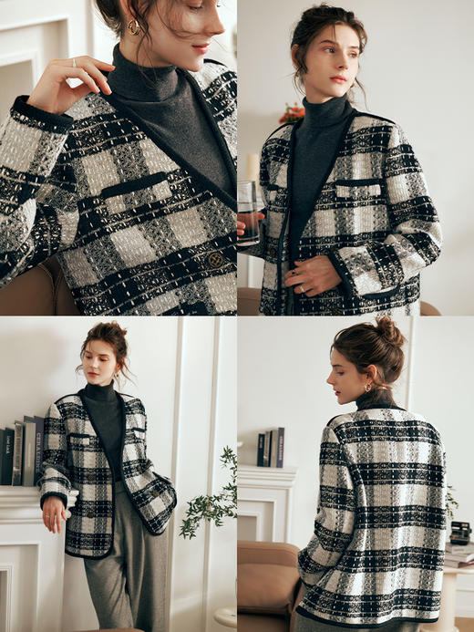 OLrain欧芮儿黑白色小香风短外套女春2025新款气质慵懒毛呢外套 商品图1