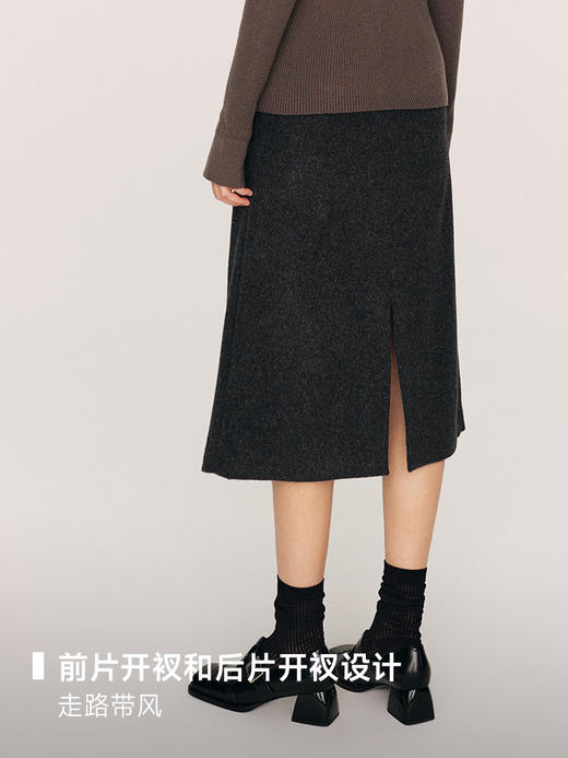 柔软舒适高支澳毛 开衩呢料半裙FB477623N 商品图3