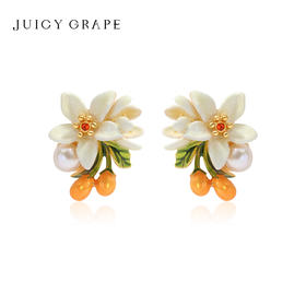 Juicy Grape原创设计珐瑯耳夹耳饰耳环白色橙花小金桔耳针夏季女