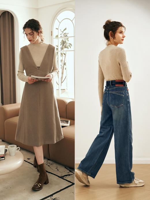 OLrain欧芮儿法式奶茶色针织衫女春季2025新款套头修身百搭打底衫 商品图3