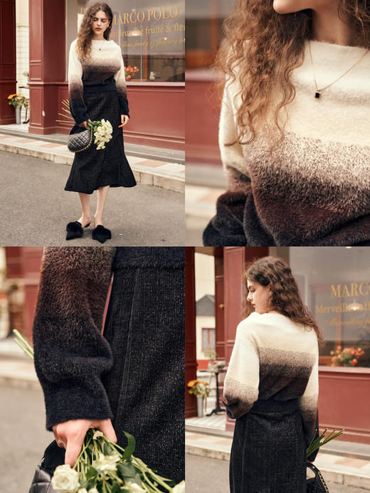 OLrain欧芮儿咖色软糯毛衣女秋冬2023新款渐变仿貂宽松毛织套头衫 商品图1