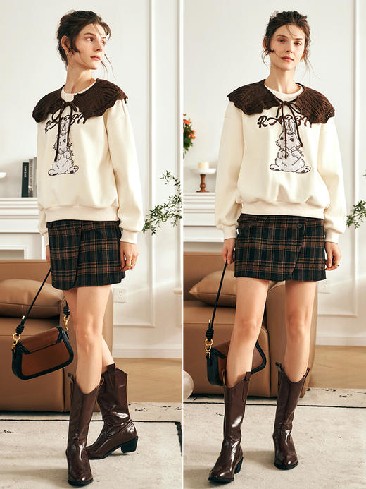 OLrain欧芮儿美式复古卫衣女早春2025年新款时尚宽松加绒套头衫 商品图3