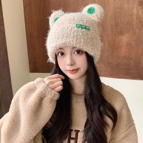 【韩版可爱小熊帽，针织帽潮显脸小！】大头围软糯可爱小熊耳朵毛绒帽，女秋冬季保暖显脸小，宽松甜美护耳帽