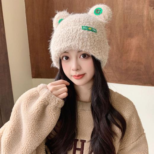 【韩版可爱小熊帽，针织帽潮显脸小！】大头围软糯可爱小熊耳朵毛绒帽，女秋冬季保暖显脸小，宽松甜美护耳帽 商品图0