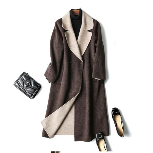 秋冬2023羊毛呢子外套女中长款双色高端气质修身双面尼羊绒大衣 商品图3