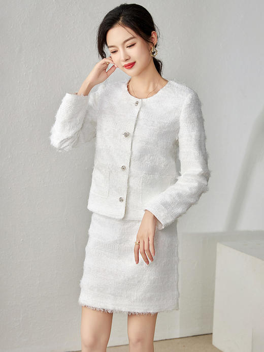法式名媛，小香风套装羽毛纱通勤短外套+短裙两件套WLZD-23231409 商品图0