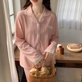 秋冬【棉质纯色睡衣】 可外穿休闲家居服套装  边边点缀蕾丝  满满少女心