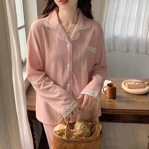 秋冬【棉质纯色睡衣】 可外穿休闲家居服套装  边边点缀蕾丝  满满少女心 商品图0