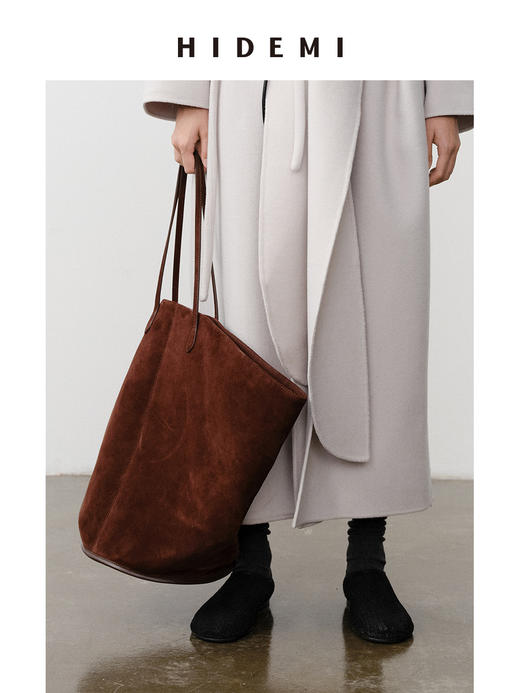 HIDEMI 麂皮VASE TOTE艺术感花瓶托特包 深棕色/黑色 商品图2