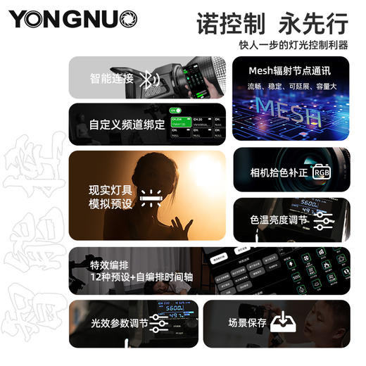 永诺 YNRAY200 大功率200W摄影灯,2700~6500K，APP控制， 摄像灯 影视灯 影棚灯 商品图5