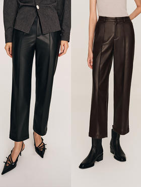 有型小暖炉 免洗pu皮磨毛里修身直筒九分皮裤FB469423N