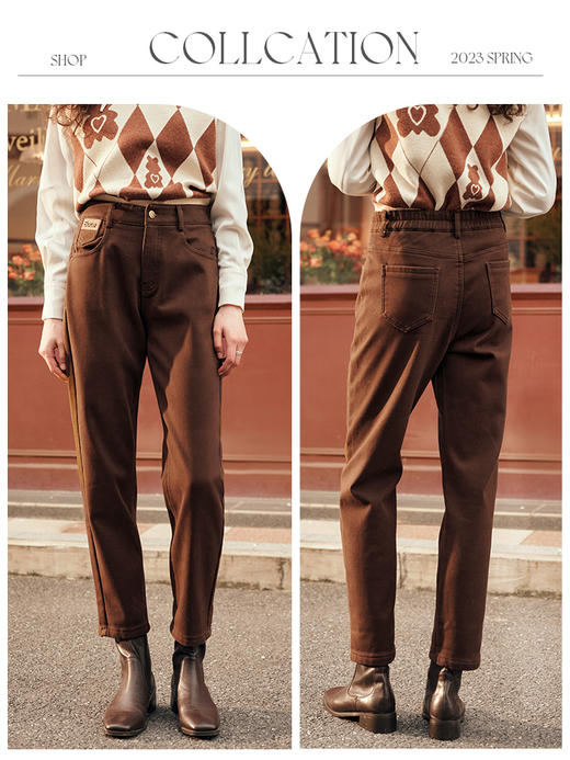 OLrain欧芮儿咖色直筒牛仔裤女秋冬2023年新款时尚百搭加绒烟管裤 商品图3