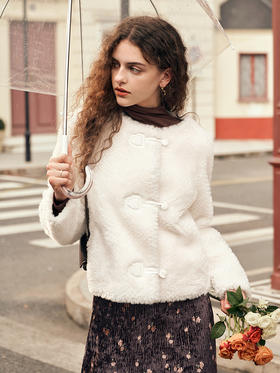 OLrain欧芮儿紫色皮草外套女春2025新款气质皮毛一体小香风上衣