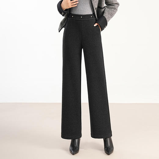 MYX-HWM-82331-Y，时髦阔腿裤高腰休闲裤宽松直筒裤秋冬季新款时尚女装毛呢裤 商品图0