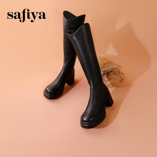 Safiya/索菲娅2023秋冬腿精女孩炸街显腿长百搭粗跟厚底骑士靴 SF34117404 商品图6
