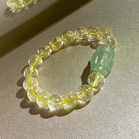 和田玉（青玉）路路通手串 --四面佛（12*18mm）配10mm发金圆珠16颗
