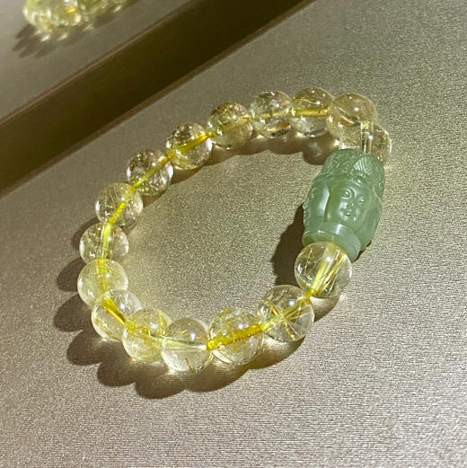 和田玉（青玉）路路通手串 --四面佛（12*18mm）配10mm发金圆珠16颗 商品图0