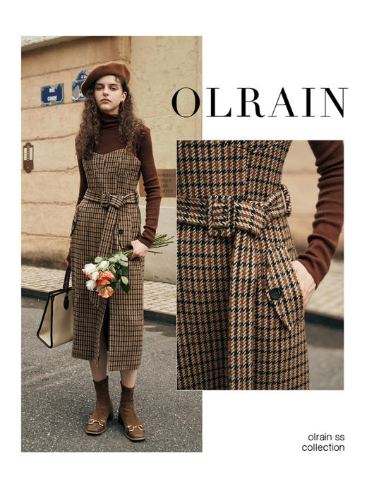 OLrain欧芮儿法式咖色无袖连衣裙女秋冬2023新款复古收腰吊带裙子 商品图2