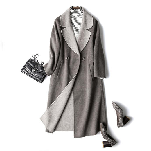 秋冬2023羊毛呢子外套女中长款双色高端气质修身双面尼羊绒大衣 商品图4