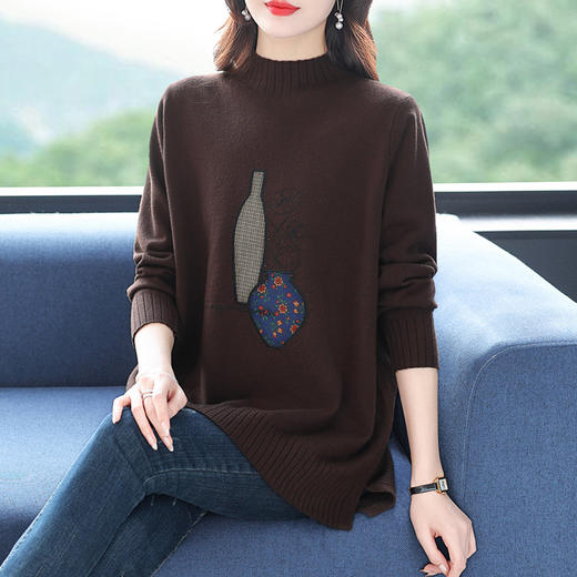 秋冬新款，配大衣毛衣女士中长款宽松大码加厚洋气刺绣打底衫CC-LZ-23108 商品图2