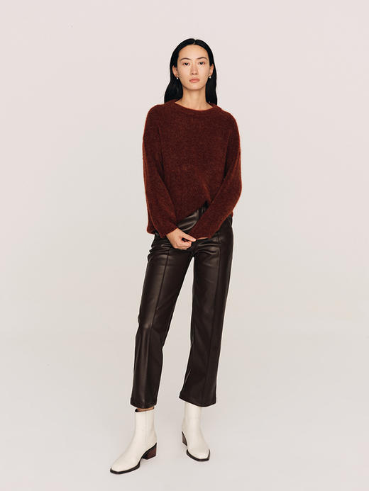 有型小暖炉 免洗pu皮磨毛里修身直筒九分皮裤FB469423N 商品图6