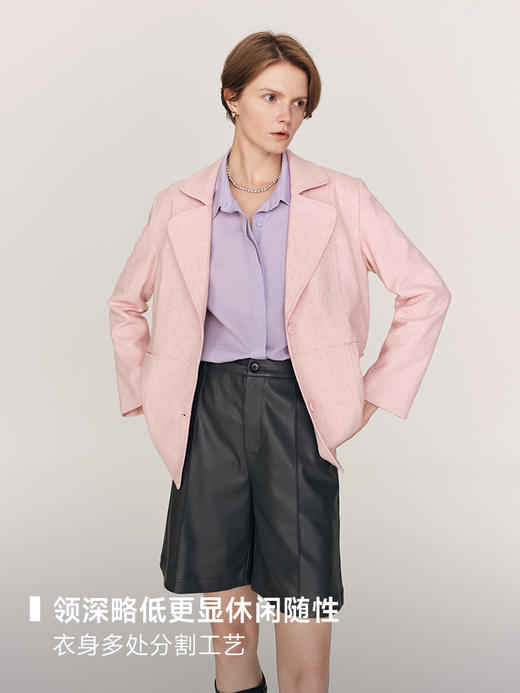 柔和粉色 羊毛混涤斜纹花纱分割廓形西装FO474923N 商品图4