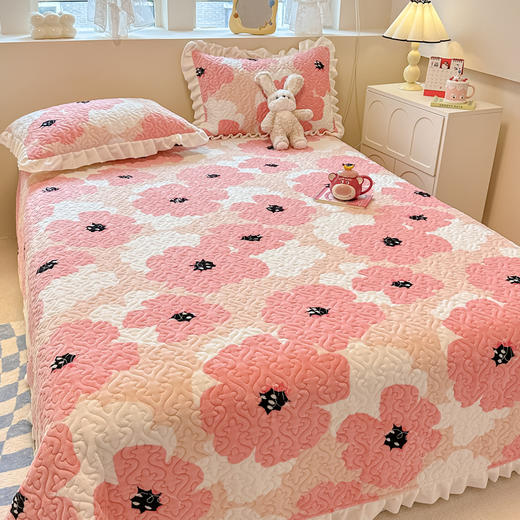 【下架】自然醒牛奶绒花边夹棉床盖冬季保暖珊瑚法兰绒榻榻米防滑加厚床单三件套炕单JY 商品图6