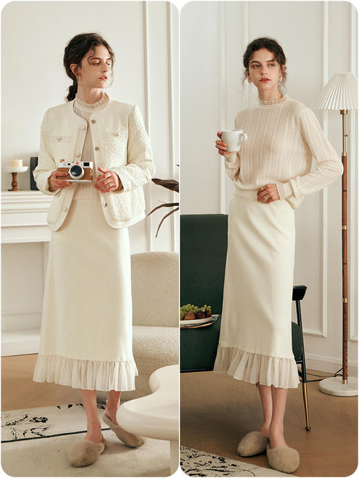 OLrain欧芮儿法式杏色半身裙女秋冬2023年新款气质百搭显瘦中长裙 商品图3