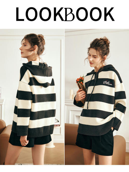 OLrain欧芮儿条纹套头毛衣女早春2025年新款时尚宽松慵懒风毛织衫 商品图3