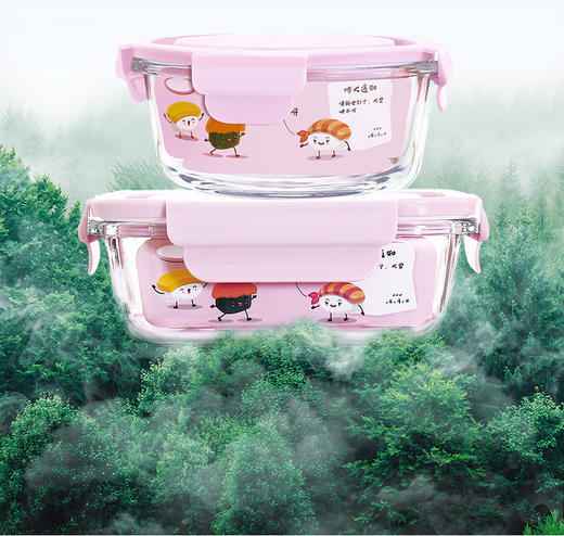 ins韩国风粉色盖小花玻璃饭盒分格女生保鲜碗碗微波炉饭盒便当盒 商品图1