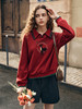 OLrain欧芮儿法式红色卫衣女秋季2023年新款复古设计感套头上衣 商品缩略图0