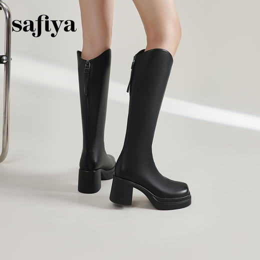 Safiya/索菲娅2023秋冬腿精女孩炸街显腿长百搭粗跟厚底骑士靴 SF34117404 商品图3