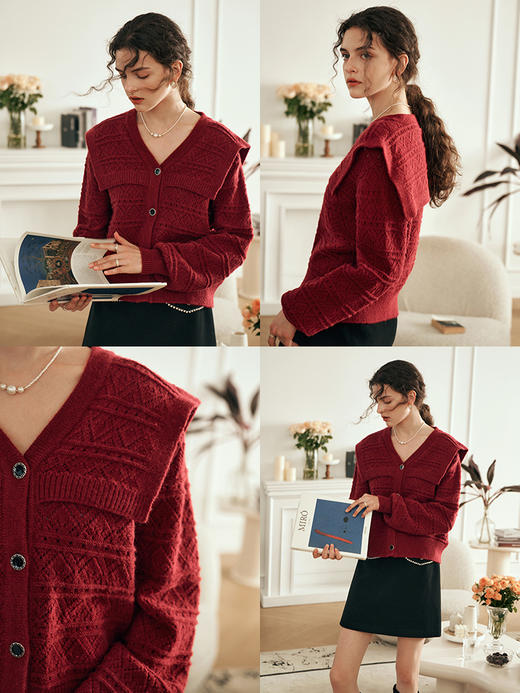 OLrain欧芮儿法式酒红色毛衣女秋装2023年新款宽松慵懒显瘦针织衫 商品图1