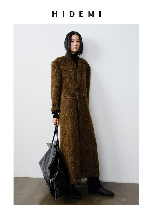 HIDEMI alpaca长毛羊驼毛苏力无领式垫肩一粒扣西装大衣 长款/短款 商品图5